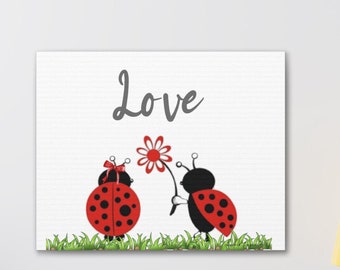 Lady Bug Love Nursery Art, Lady Bug Wall Art, Nursery Art, Nursery Decor, Ladybug Shower Gift, Ladybug Nursery Decor, Baby Shower Gift