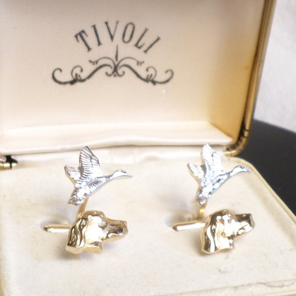 Swank Hunting Dog Duck Cufflinks, 1950's Cufflinks Original Tivoli Swank Box, Vintage Retro, Groom, Groomsmen Gift, Dad Gift, Gift Him