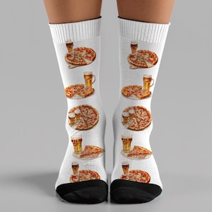 Pizza and Beer Socks, Beer and Pizza Socks, Funny Socks, Cute Socks, Pizza Lover Gift, Dog Mom or Dad Socks, Novelty Socks, Beer Socks
