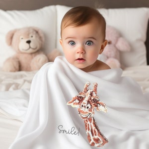 Smiling Giraffe Baby Blanket, Cozy Giraffe Baby Blanket,  New Baby Gift Nursery Blanket, Yoga Blanket, Whimsical Shower Gift, Baby Blanket