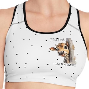 Cute Cow Sports Bra, Fun Workout Top, Fitness Apparel, Gift for Her, Activewear with Personality, Cow Lover Gear