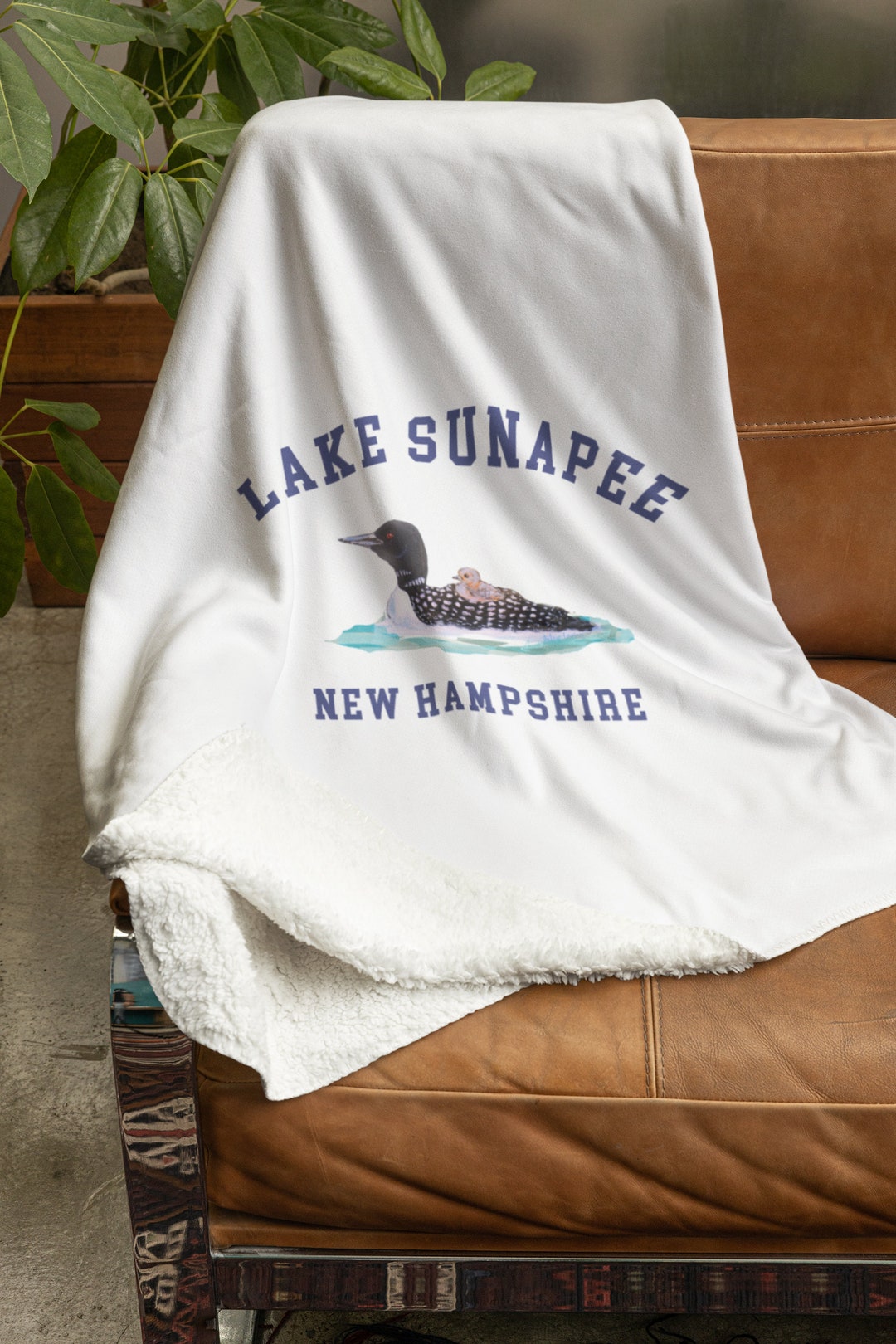 Lake Sunapee Baby Blanket, Loons Lake Sunapee Blanket, Super Soft Cozy Velveteen Minky Blanket