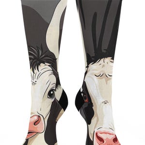 Cow Socks. Close Up Cow Socks,Cow Lover Socks, Stocking Stuffer Socks Bovine Mama Socks, Cushioned Crew Socks