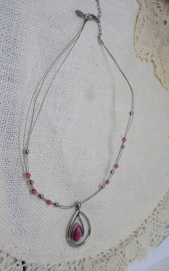 Lia Sophia Vintage Pink and Silver 90s Necklace - image 5