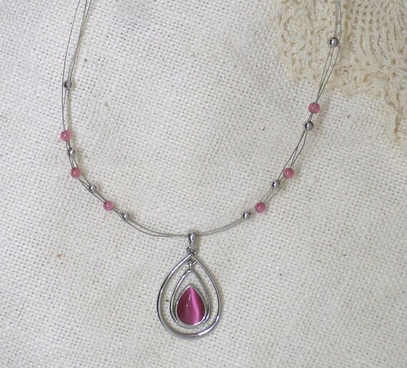 Lia Sophia Vintage Pink and Silver 90s Necklace - image 3