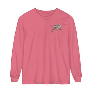 Cute Sloth Long Sleeved Tee, Sloth Shirt, Sloth Lover Long Sleeved Shirt, Sloth Gift Friend, Sloth Gift Mom, Gift Dad, Original Art Sloth T