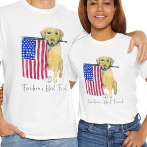 Patriotic Flag Golden Retriever Tee, July 4th Veteran&#39;s Day Americana Shirt, Unisex Heavy Cotton T-Shirt, Freedom&#39;s Best Friend