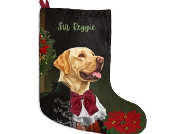 Calza di Natale con ritratto di Labrador regale / Calza personalizzata per animali domestici