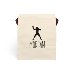 Gepersonaliseerde canvas lunchtas met riem, naam met sportsymbool, honkbal, voetbal, basketbal, voetbal, gepersonaliseerde lunchtas herbruikbaar