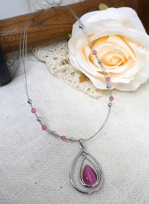Lia Sophia Vintage Pink and Silver 90s Necklace - image 1