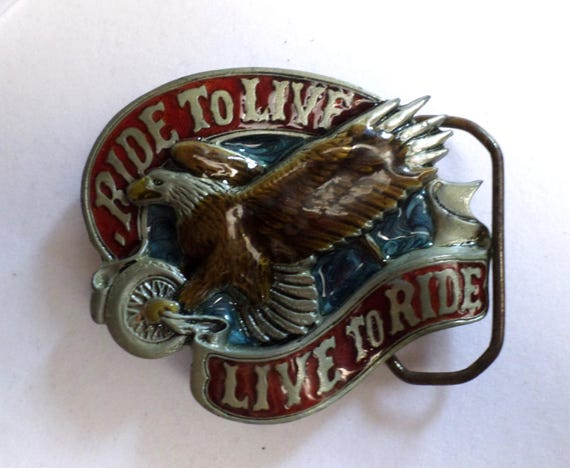 Vintage Harley Davidson Belt Buckle Live to Ride Eagle Banner Biker Motorcycle Harley Davidson Belt Buckle  main image 2