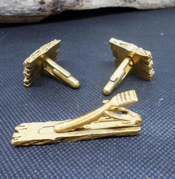 Ensemble Vintage De Boutons De Manchette Et épingle De Cravate - Simmons Or Plaqué - Avec Boîte D'origine