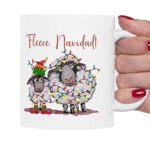 Whimsical Sheep Mug, Fleece Navidad Sheep Mug, Funny Gift, Ceramic Coffee Cup, Holiday Cheer, Cute Animal Design, Sheep Lovers
