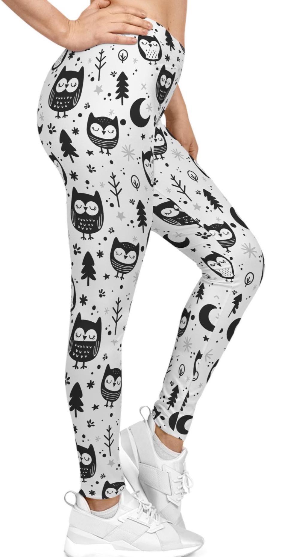 Adorable Sleepy Owl  Women's Leggings, Cute Little Owl Design, All-Over Print, Activewear, Gifts