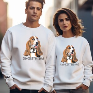 Original Art Basset Hound Valentine Ear Resistible Love Sweatshirt, Basset Lover Sweater, Dog Owner Sweatshirt Valentine Gift, Basset Owner