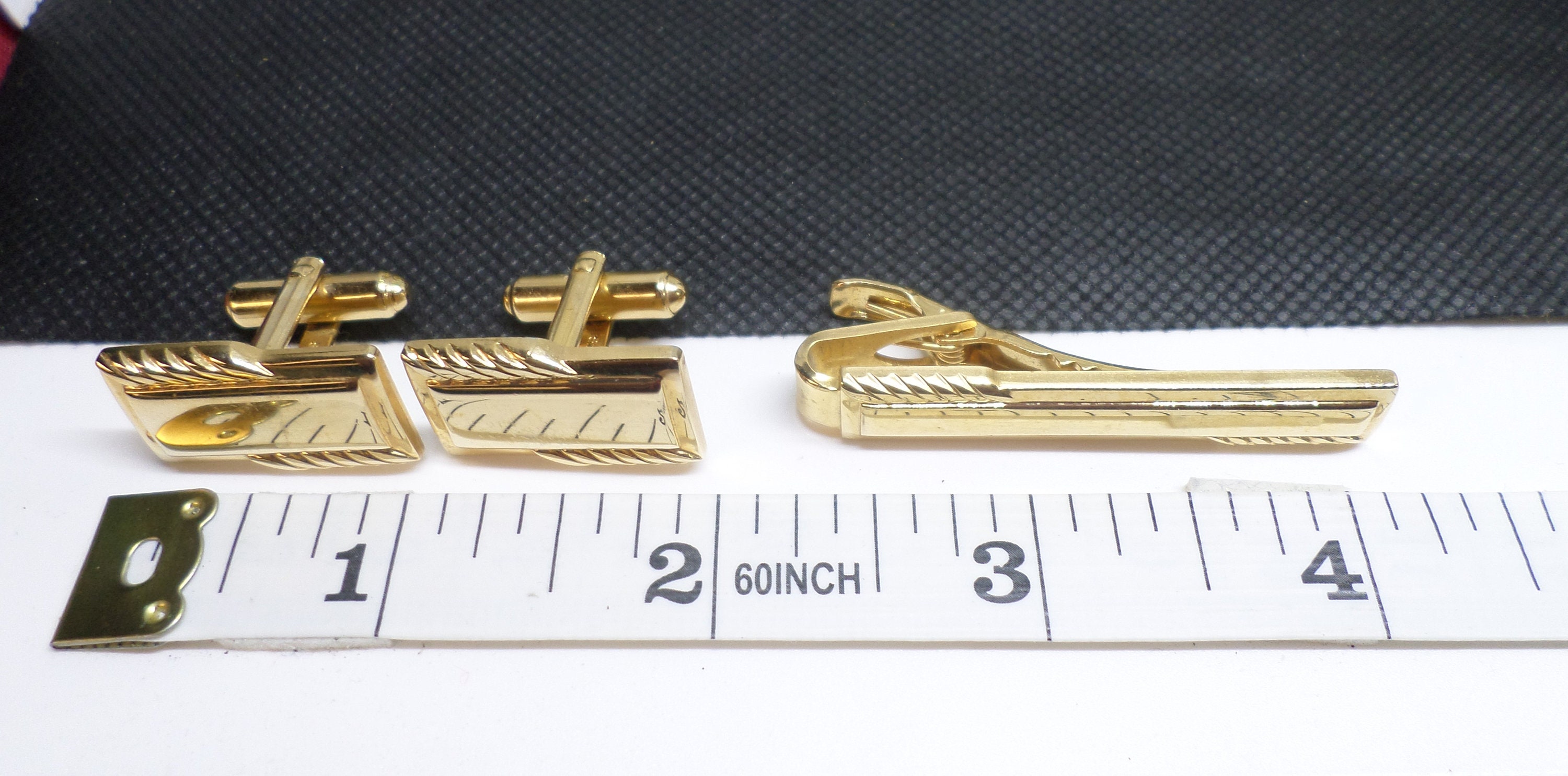 Ensemble Vintage Towncraft - Boutons De Manchettes Et Barrette De Cravate Dorés, Avec Boîte D'origine