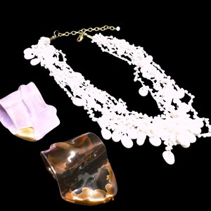 Vintage Lace Glass Bead Necklace, Three Way Necklace with Two Ceramic Ad-Ons - Wear White Vintage Beads, Collectors Rare Find, Gift for Mom