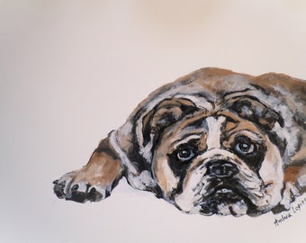 English Bulldog Signed Print,  Bulldog Art, Pet Memorial, Mother's Day Gift, Dog Art