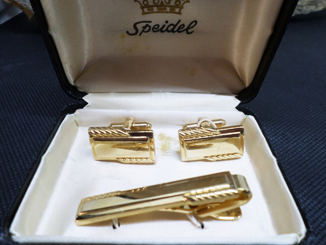 Boutons De Manchette Et Barrette Cravate Vintage Or - Initiale B, Occasion En Bon état
