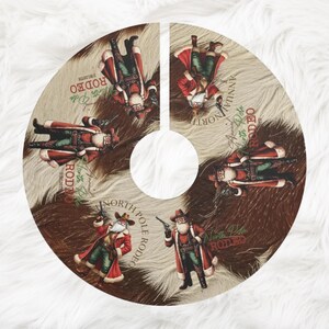 Santa Cowhide Look Western Christmas Tree Skirt, Rodeo Christmas Tree Skirt, Cowhide Christmas Decor, Holiday Decor, Western Santa Tree