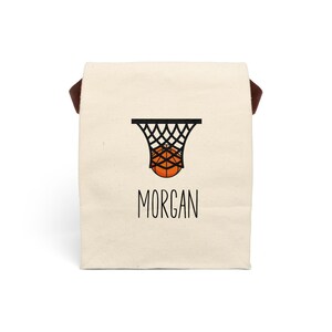Personalized Canvas Lunch Bag w Strap, Name with Sports Symbol, Baseball, Soccer, Basketball, Football, Personalized Lunch Bag Reusable