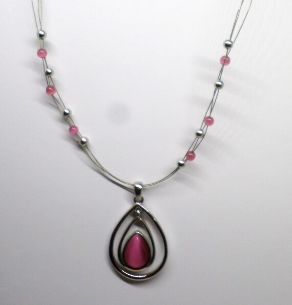 Lia Sophia Vintage Pink and Silver 90s Necklace - image 2