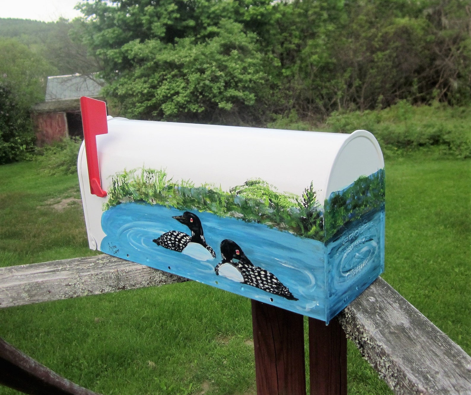 Hand Painted Mailbox Loon Mailbox Original Art Mothers Day Etsy