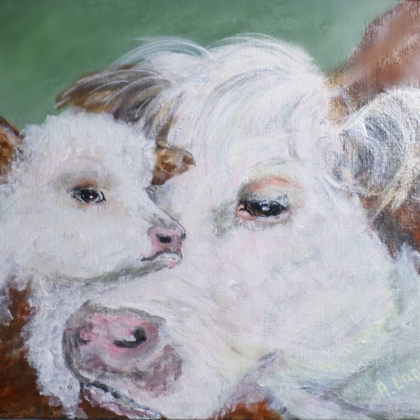 Cow Painting , Cow Print, Cow and Calf Painting, Animal Art, Farm Art, Art Print, Animal Print, Farm Prints