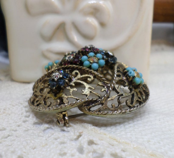 BSK Vintage Dome Shaped  Brooch, Fabulous Colors … - image 1