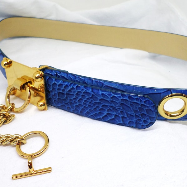 Electric Blue Vintage 1980's Leather Belt Italian Leather Carlisle Seldom Worn, Size 12 Rare Find Great  Fashion Accessory Statement