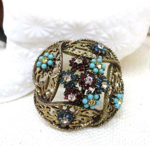 BSK Vintage Dome Shaped  Brooch, Fabulous Colors … - image 6