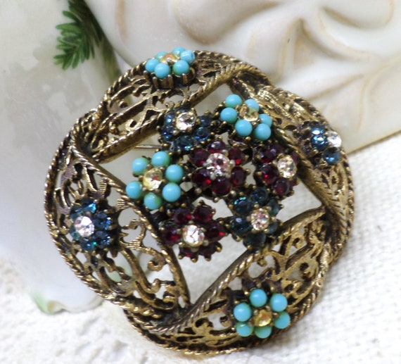 BSK Vintage Dome Shaped  Brooch, Fabulous Colors … - image 2