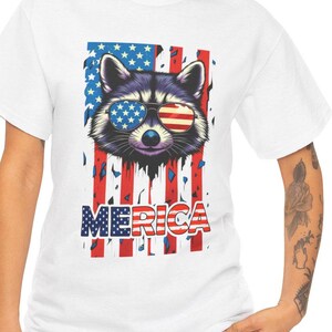 Chemise USA 4 juillet, chemise merica patriotique raton laveur, chemise américaine amoureux des animaux, T rouge blanc bleu, chemise raton laveur 4 juillet, cadeau 4 juillet maman papa