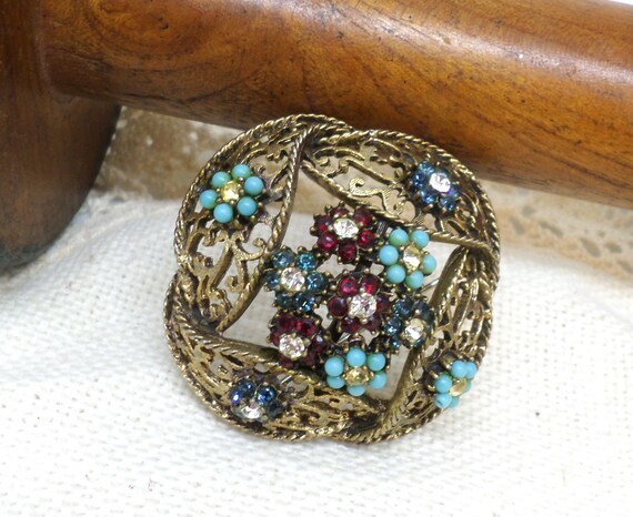 BSK Vintage Dome Shaped  Brooch, Fabulous Colors … - image 4