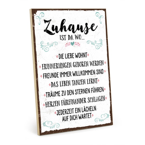 TypeStoff Holzschild mit Spruch – ZUHAUSE – Schild, Bild mit Zitat als Geschenk und Dekoration zum Thema Familie, Liebe HS-00317