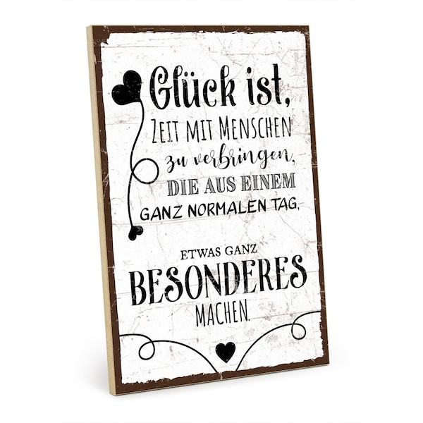 TypeStoff Holzschild mit Spruch - Glück - Vintage-Look mit Zitat als Geschenk und Dekoration zum Thema Freunde und Freundschaft - HS-00810