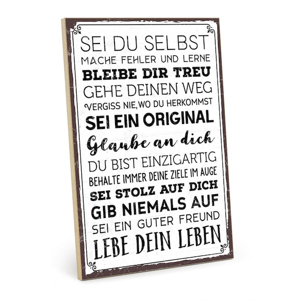 TypeStoff Holzschild mit Spruch – Sei du selbst – im Vintage-Look mit Zitat als Geschenk und Dekoration  HS-00492