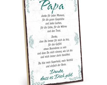 Holzschild mit Spruch – Danke Papa – im Vintage-Look mit Zitat als Geschenk und Dekoration zum Thema Vater und Familie - HS-00674