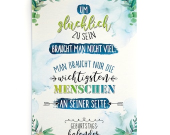 TypeStoff Geburtstagskalender mit Sprüchen zum Thema Familie und Freundschaft, DIN-A4-Hochformat zum Aufhängen mit Spiralbindung – GK-01303