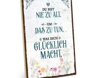 Typestoff Holzschild mit Spruch - Glück - im Vintagelook mit Zitat als Geschenk und Dekoration zum Thema Jugend, Hygge - HS-00808
