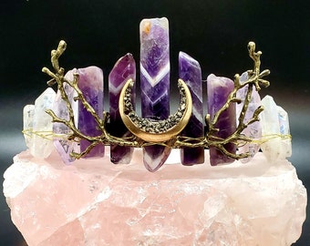 CUSTOMIZE Your Own Crystal Headband Crown, Flat-Cut & Quartz Mixed, Includes Branches/Leaves + Centerpiece