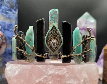 CUSTOMIZE Your Own Flat Cut Genuine Gemstone Crystal Crown w/ Centerpiece & Branches!