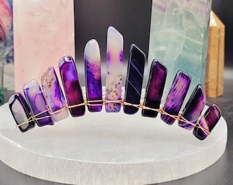 CUSTOMIZE Your Own Genuine Gemstone Raw Crystal Quartz Hair Comb Crown (WITHOUT CENTERPIECE)