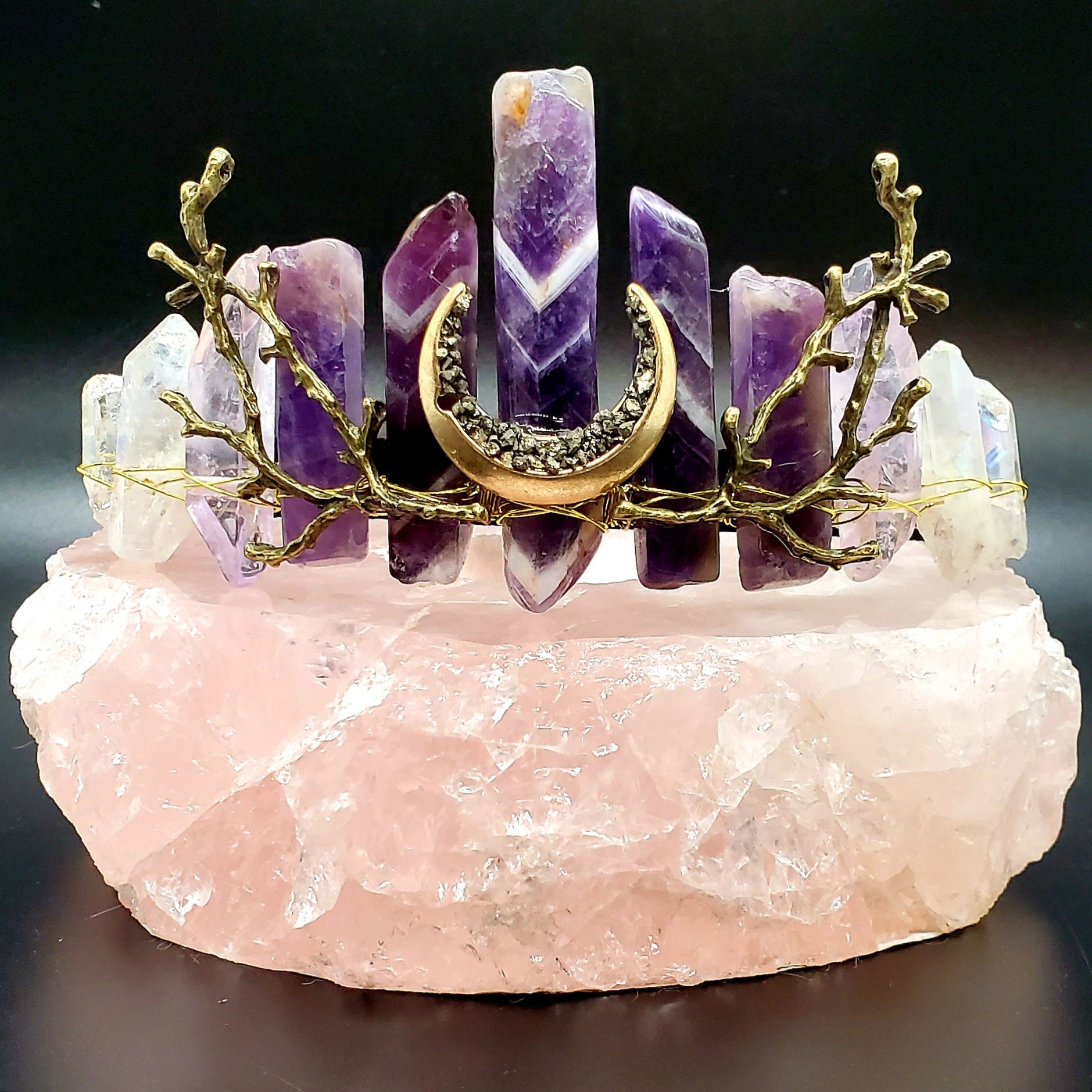 CUSTOMIZE Your Own Crystal Headband Crown, Flat-Cut & Quartz Mixed, Includes Branches/Leaves + Centerpiece