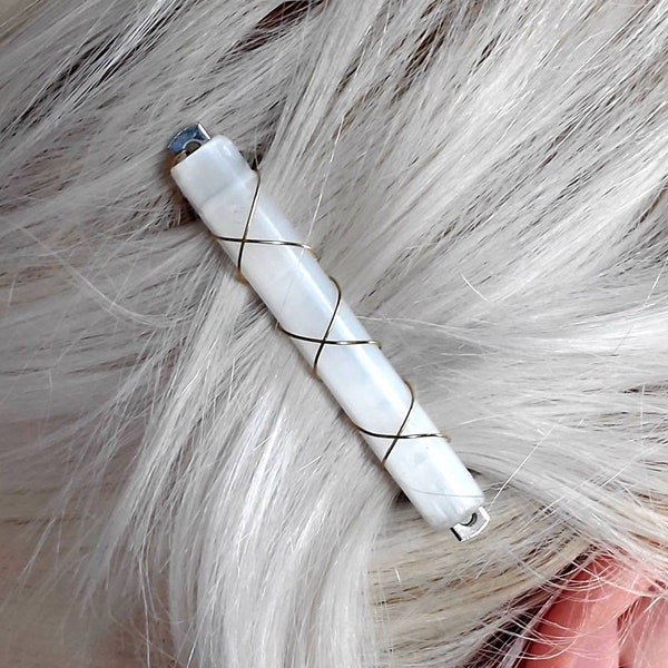 Selenite Satin Spar Crystal Barette Clip para el cabello