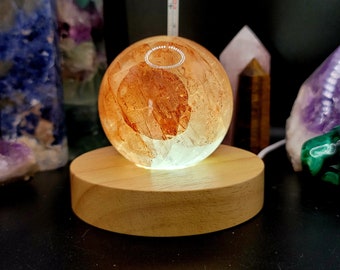 Brazilian Fire Quartz Hematoid Lamp- Includes 70mm Sphere & Lighted Lamp Base