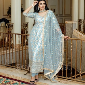 Punjabi suit ,plus size Salwar kameez for women Readymade Indian Kurta Pant heavy Dupatta set Custom stitched ethnic wear image 1