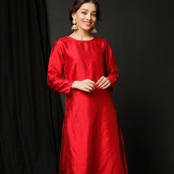 Ruwe zijde Kurta-pakken voor dames Punjabi-pak Indiase trouwjurk Shalwar Kameez-vrouwen