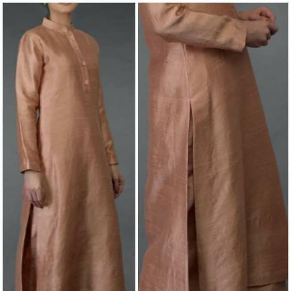 Tan Rusty Rohseide Kameez Kleid nach Maß Punjabi Anzug lose Hosen Indische Kleider für Frauen Pakistanische Kleidung