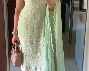 Handmade Chikankari Punjabi Suit: Pastel Green Salwar Kameez
